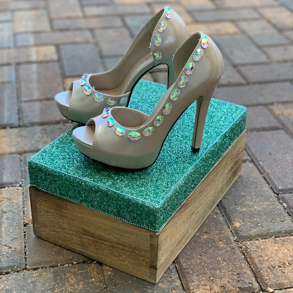Champagne Rhinestones Dressy Towering Heel Pump - Picture 5 of 9